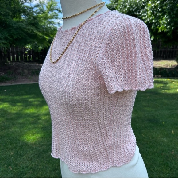 ALICE + OLIVIA Maryam Cropped Pullover - Pink Crochet Pointelle - Size … - Picture 5 of 12